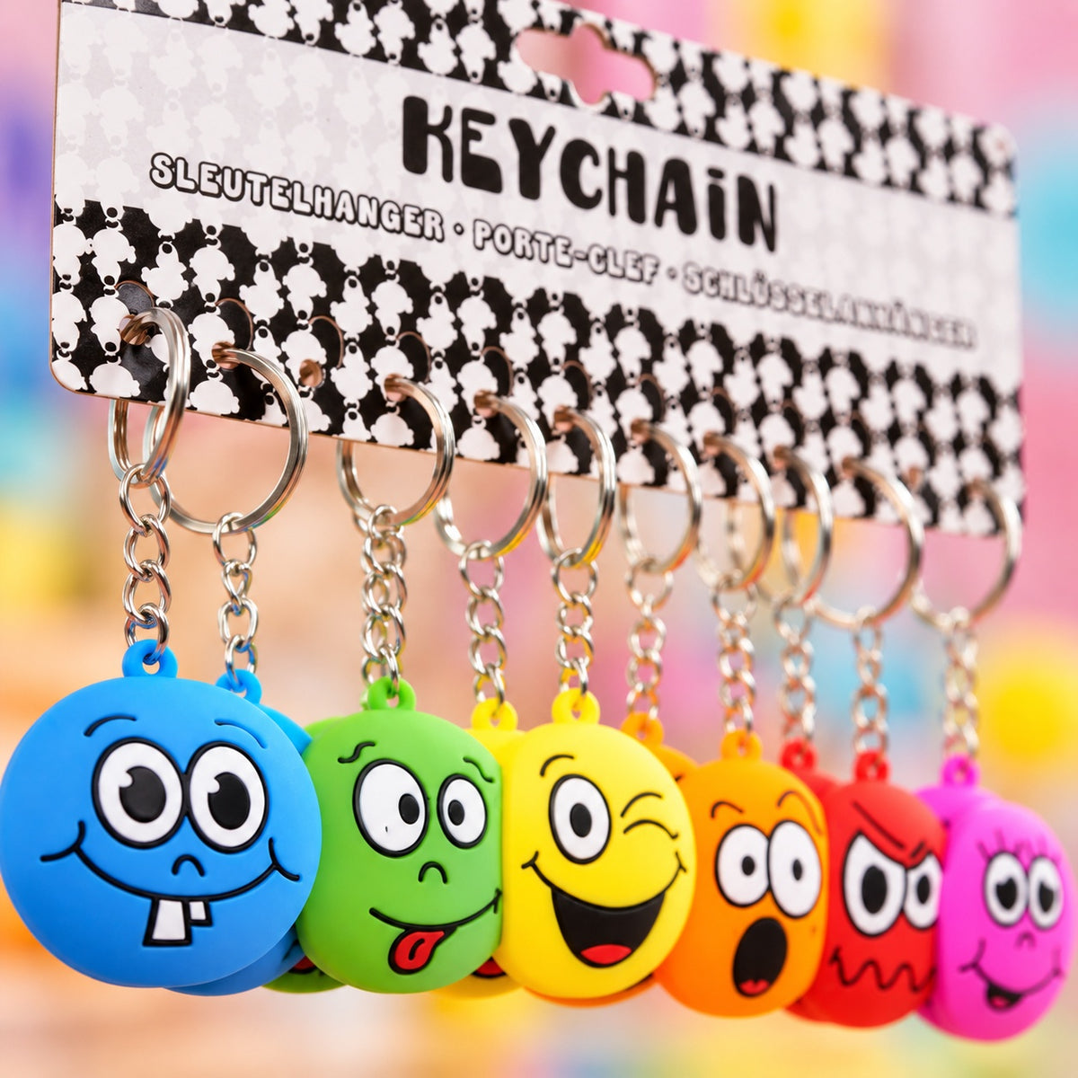 Funny Emotion Face Keychain 4.5 cm Emoji Key Ring - close-up