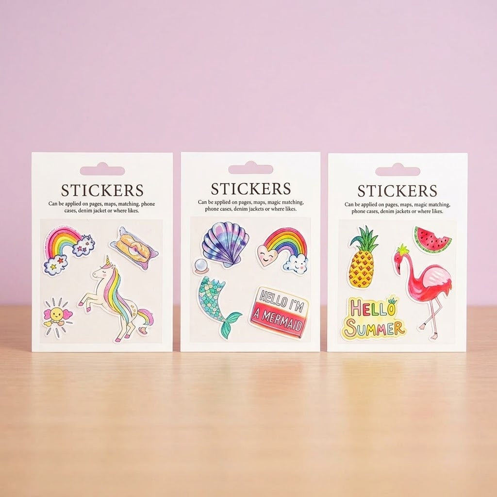 3D Puffy Stickers Unicorn, Flamingo & Mermaid - studio photo