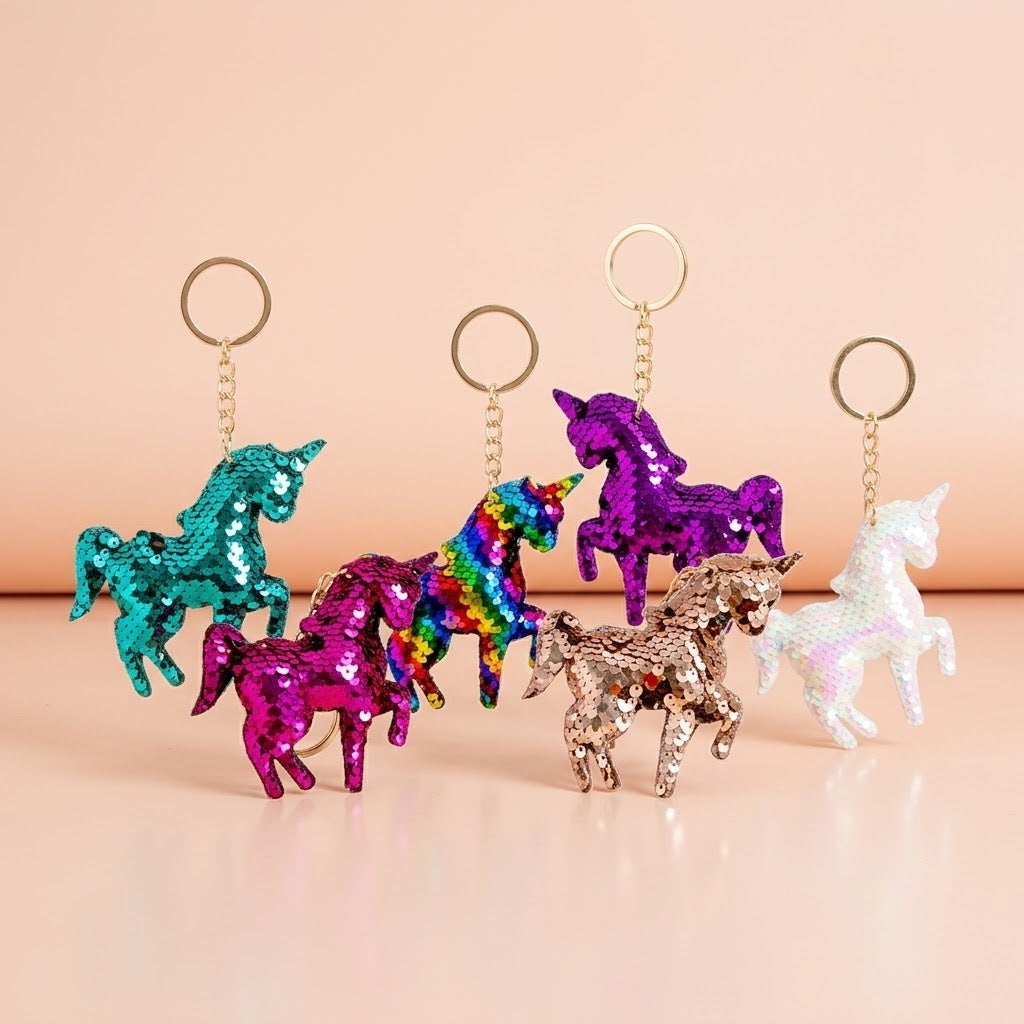 Sequin Unicorn Keychain Sparkly Bag Charm - studio photo