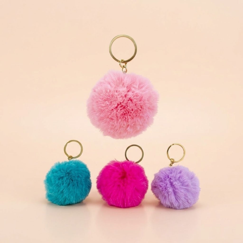 Fluffy Pompom Ball Keychain Small 3.5 cm - studio photo