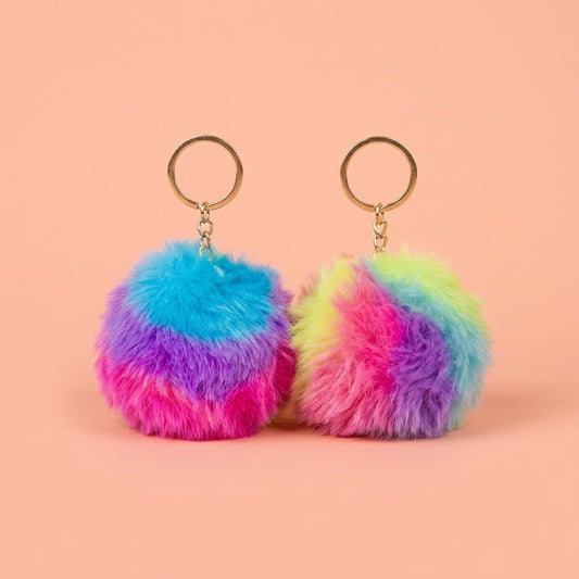 Fluffy Pompom Ball Keychain Large 8 cm - studio photo
