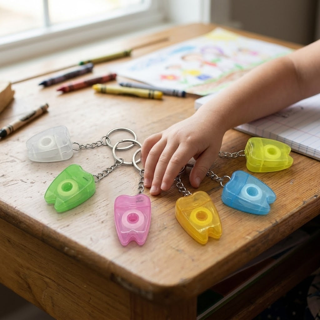 Tooth Dental Floss Keychain with Dispenser Box - lifestyle photo