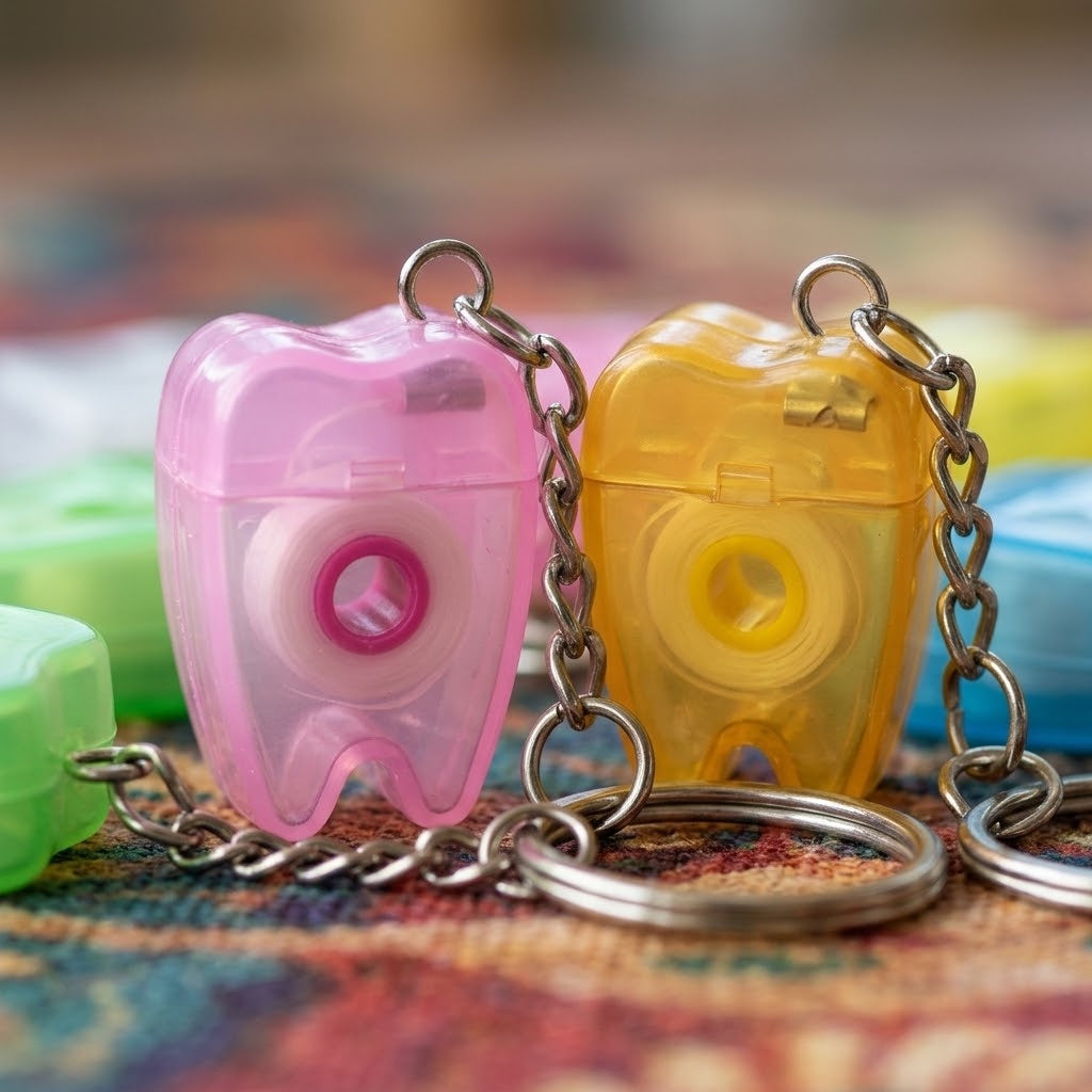 Tooth Dental Floss Keychain with Dispenser Box - close-up