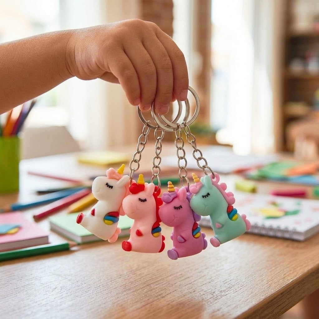 3D Sitting Unicorn Keychain Cute Keyring 4 cm - lifestyle photo