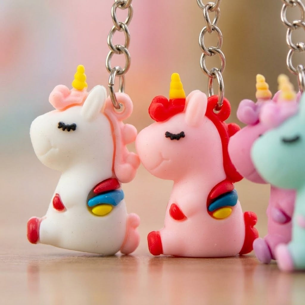 3D Sitting Unicorn Keychain Cute Keyring 4 cm - close-up