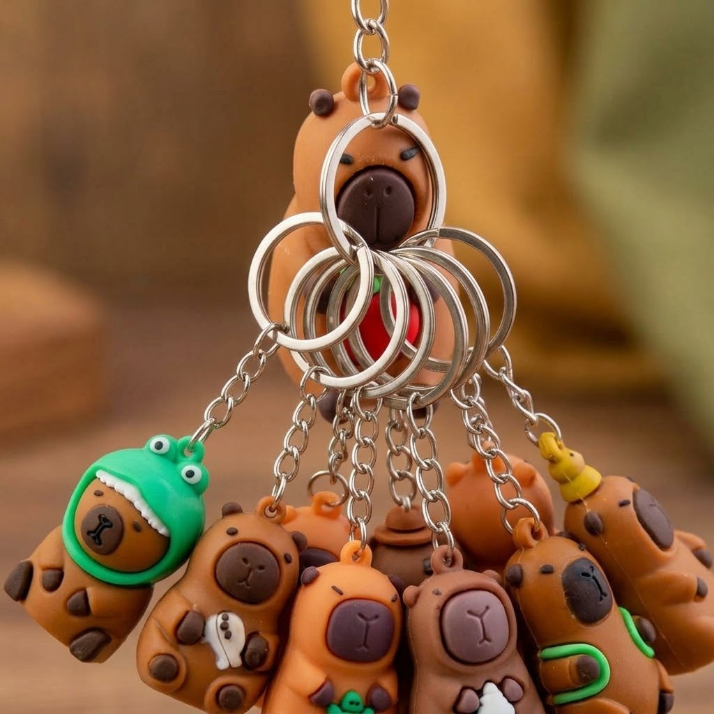 Capybara Keychain Cute Animal Keyring 5.3 cm - close-up