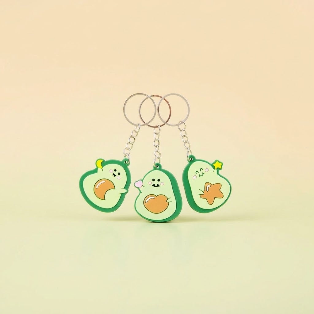 Kawaii Avocado Keychain Cute Food Keyring Set of 12 - studio photo