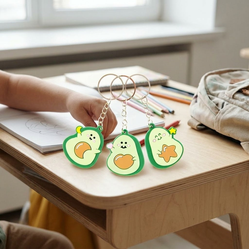 Kawaii Avocado Keychain Cute Food Keyring Set of 12 - lifestyle photo