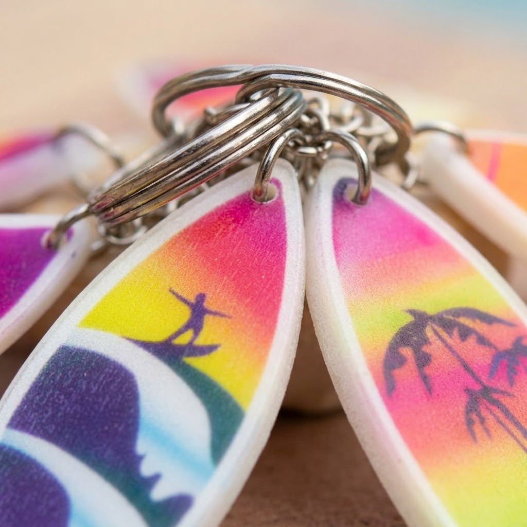 Surfboard Keychain Beach Surf Keyring 8.5 cm - close-up