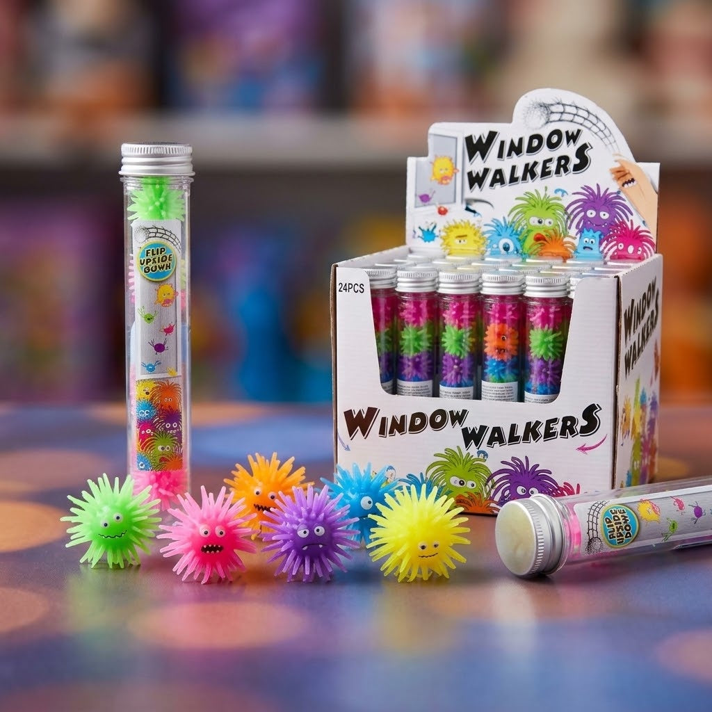 Sticky Spiders Tube of 7 Stretchy Halloween Toy - close-up