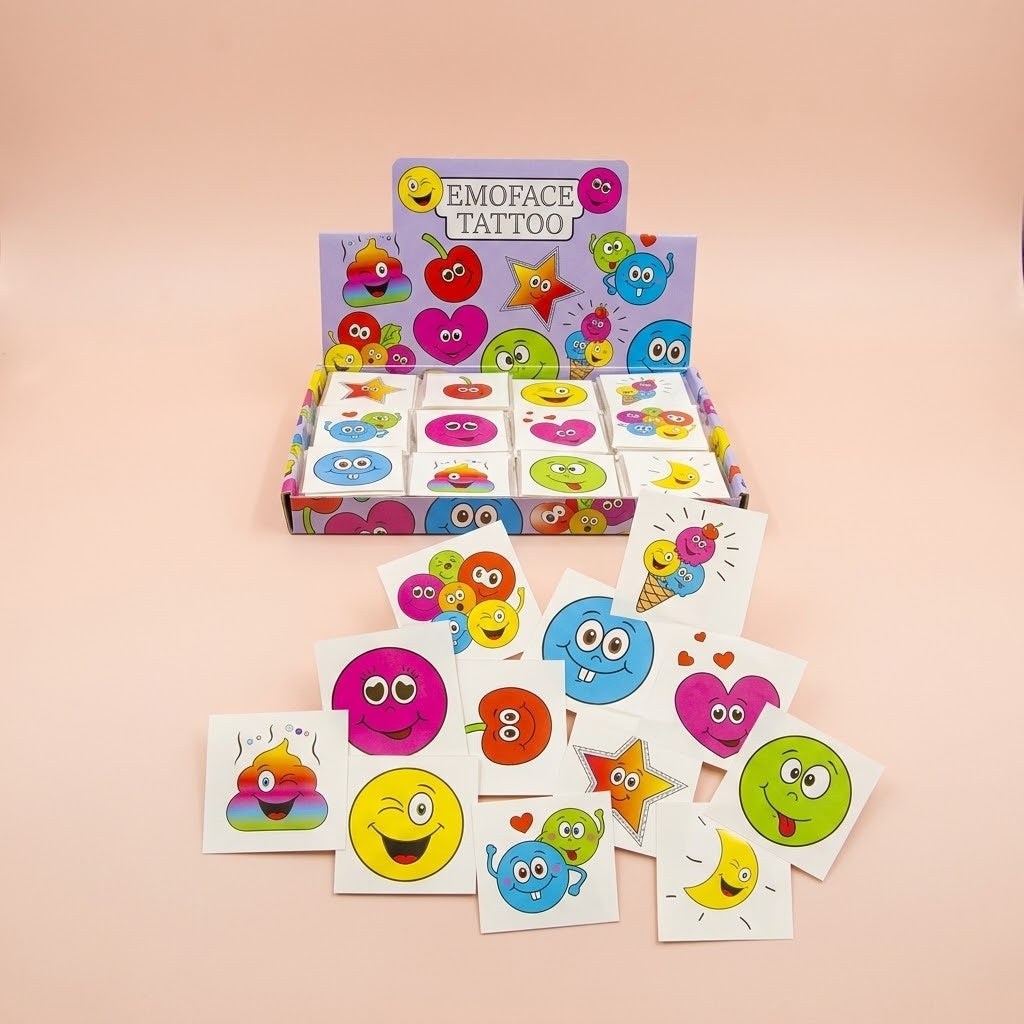 Emoji Face Temporary Tattoos Pack of 12 - studio photo