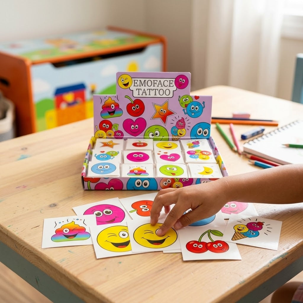 Emoji Face Temporary Tattoos Pack of 12 - lifestyle photo