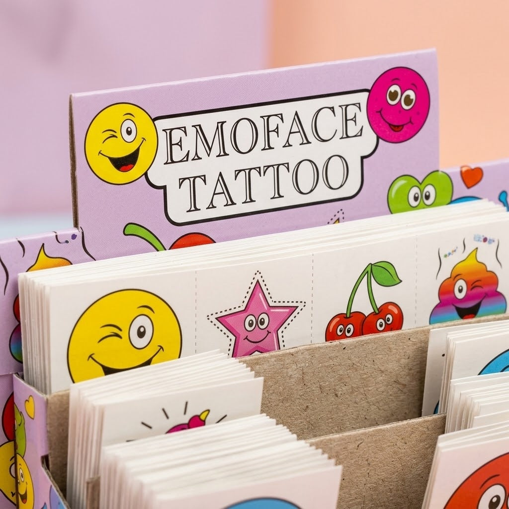Emoji Face Temporary Tattoos Pack of 12 - close-up