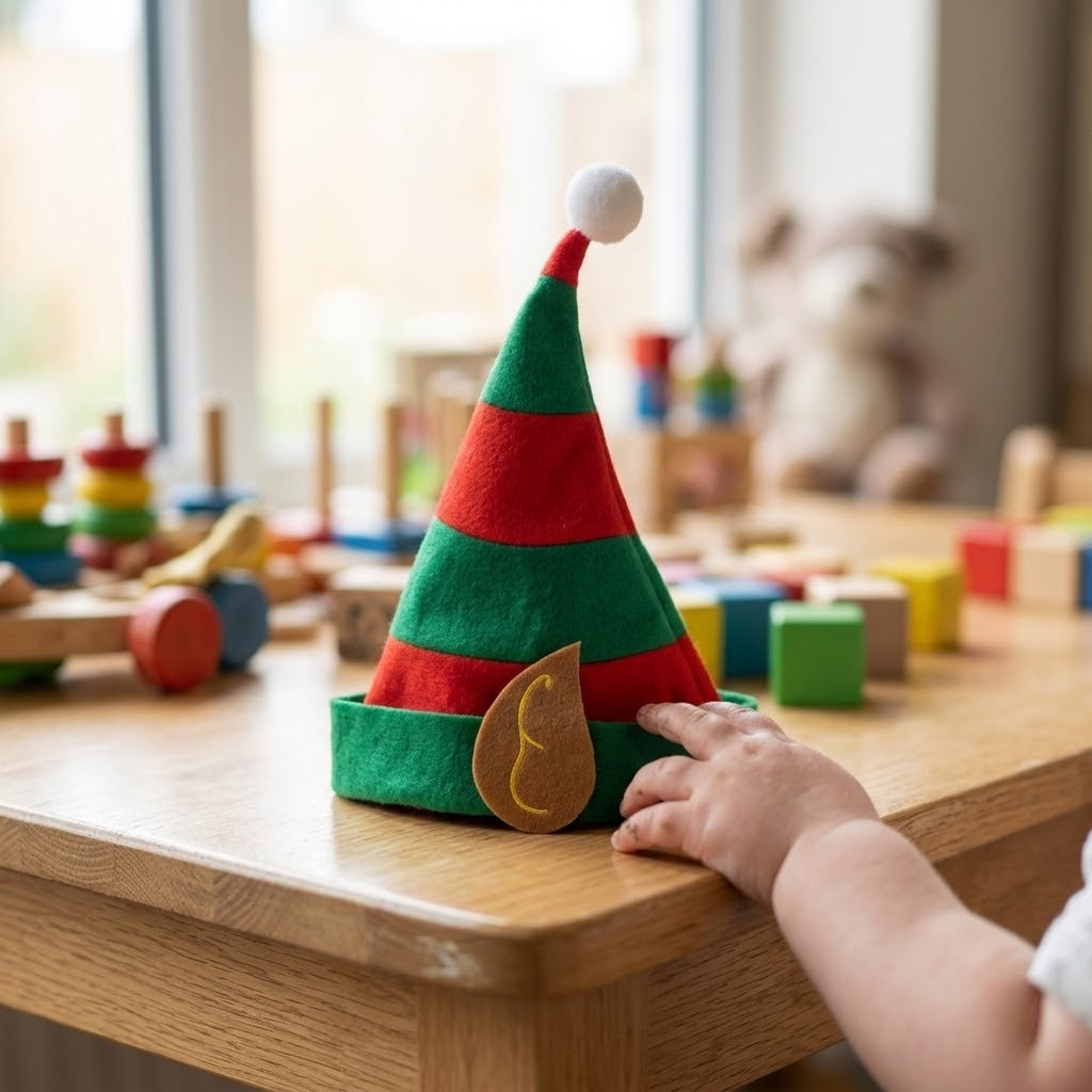Felt Christmas Elf Hat with Elf Ears - lifestyle photo