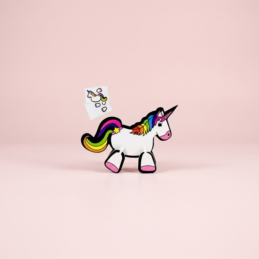 Mini 3D Unicorn Puzzle to Assemble Card Model - studio photo