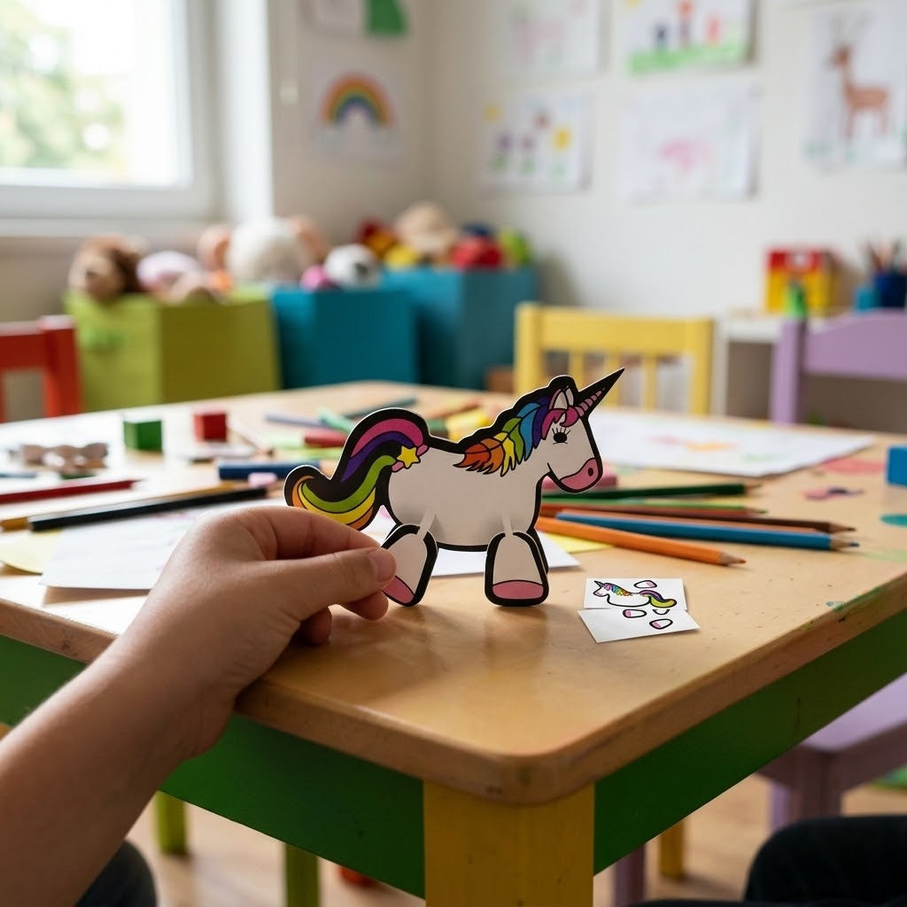 Mini 3D Unicorn Puzzle to Assemble Card Model - lifestyle photo