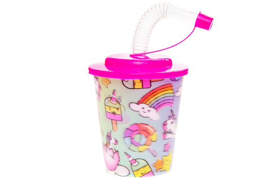 3D BEKER MET RIETJE EN DEKSEL. EENHOORN
