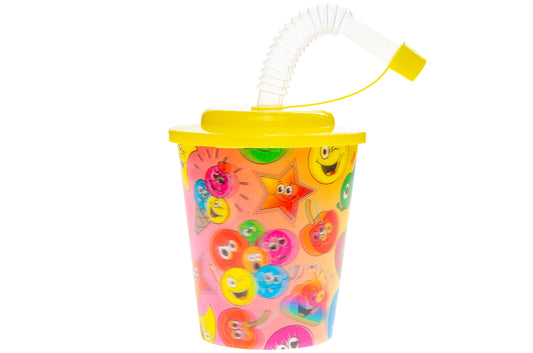 3D BEKER MET RIETJE EN DEKSEL. GEZICHTJES