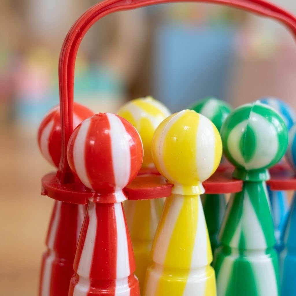 Bowling Skittles Game with 2 Balls and Stand - close-up