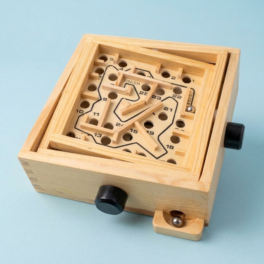 Wooden Mobile Maze Tilt Game Ball Labyrinth - studio photo