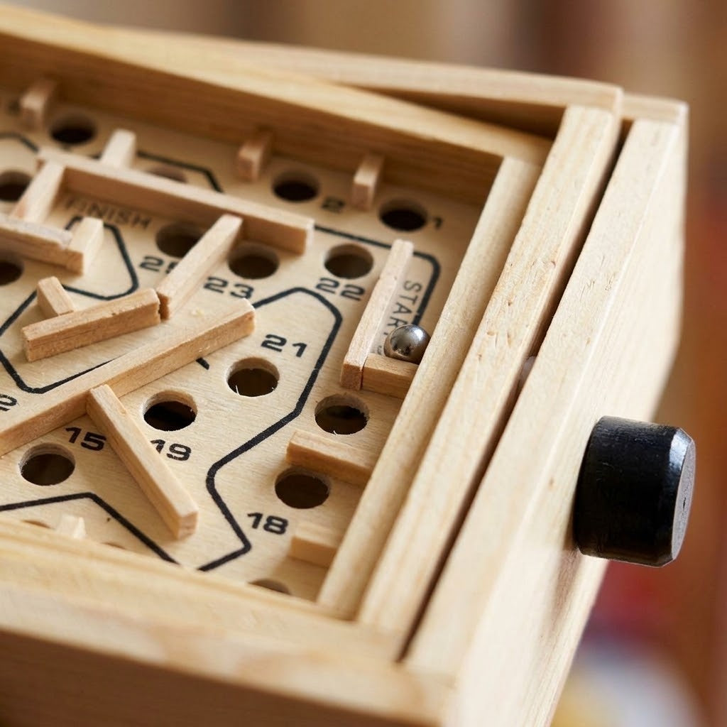 Wooden Mobile Maze Tilt Game Ball Labyrinth - close-up