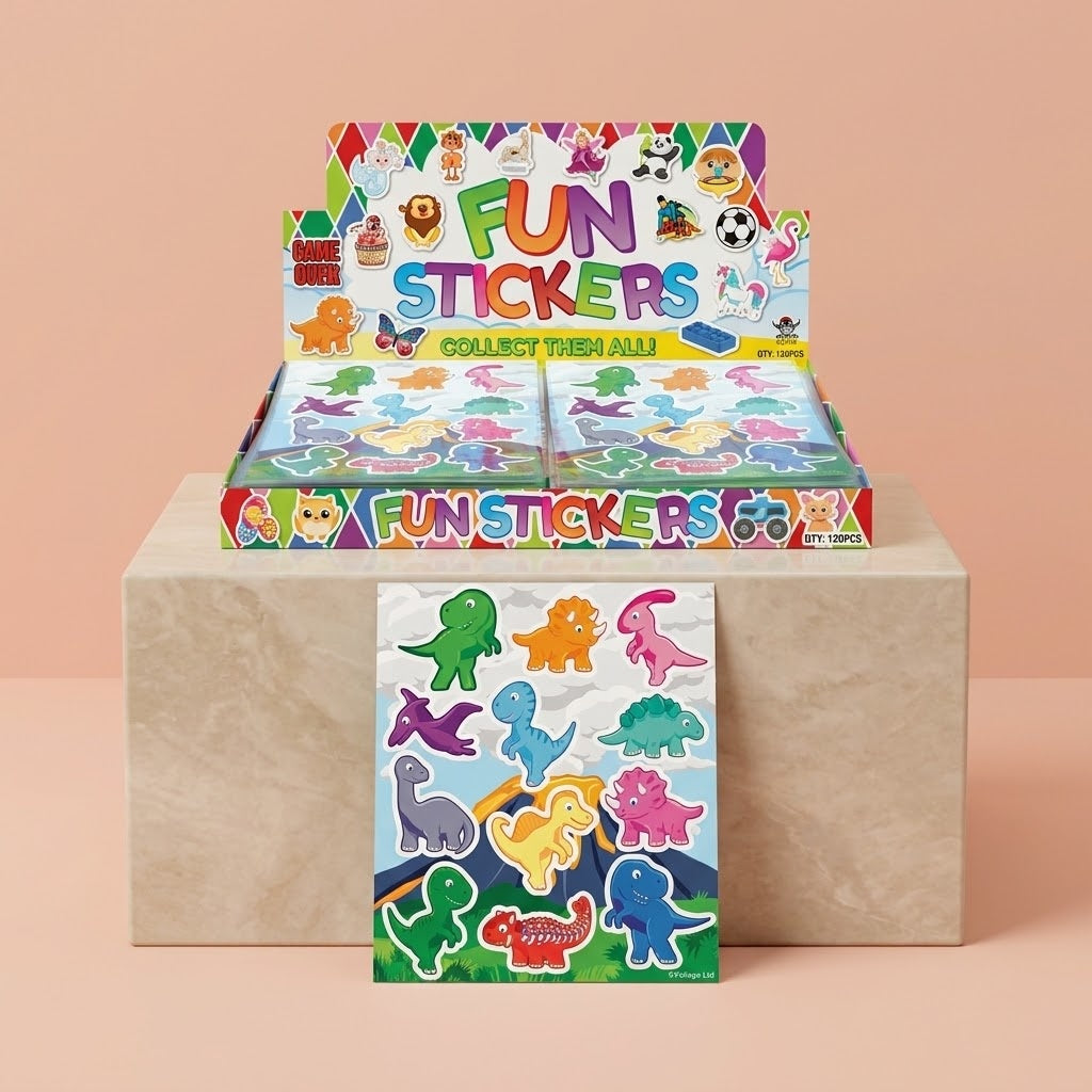Dinosaur Stickers Sheet of 12 Party Favour - studio photo
