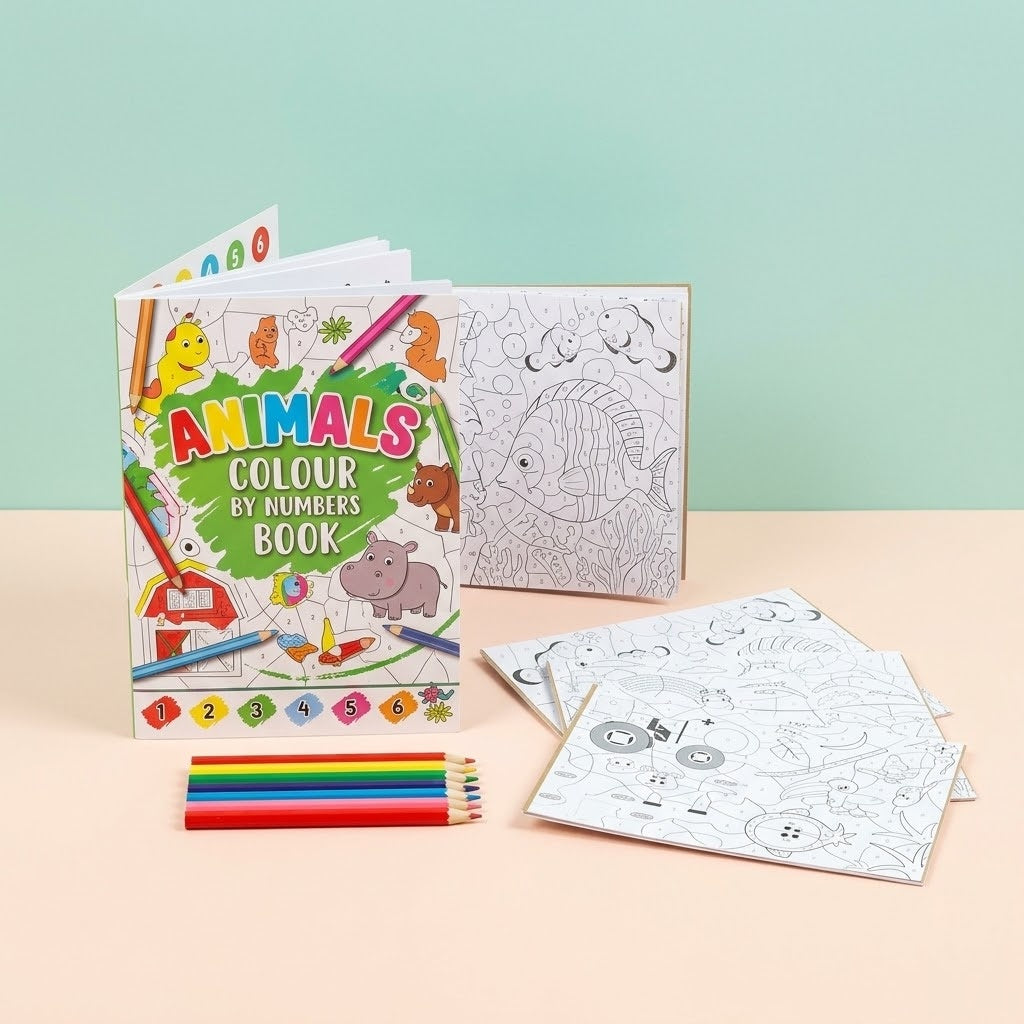 Animal Colour by Number Book with 6 Pencils - studio photo