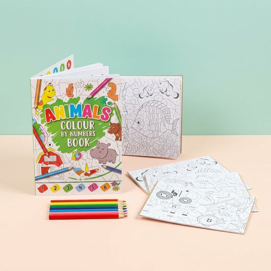 Animal Colour by Number Book with 6 Pencils - studio photo