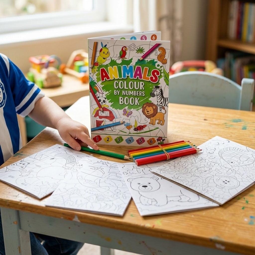 Animal Colour by Number Book with 6 Pencils - lifestyle photo