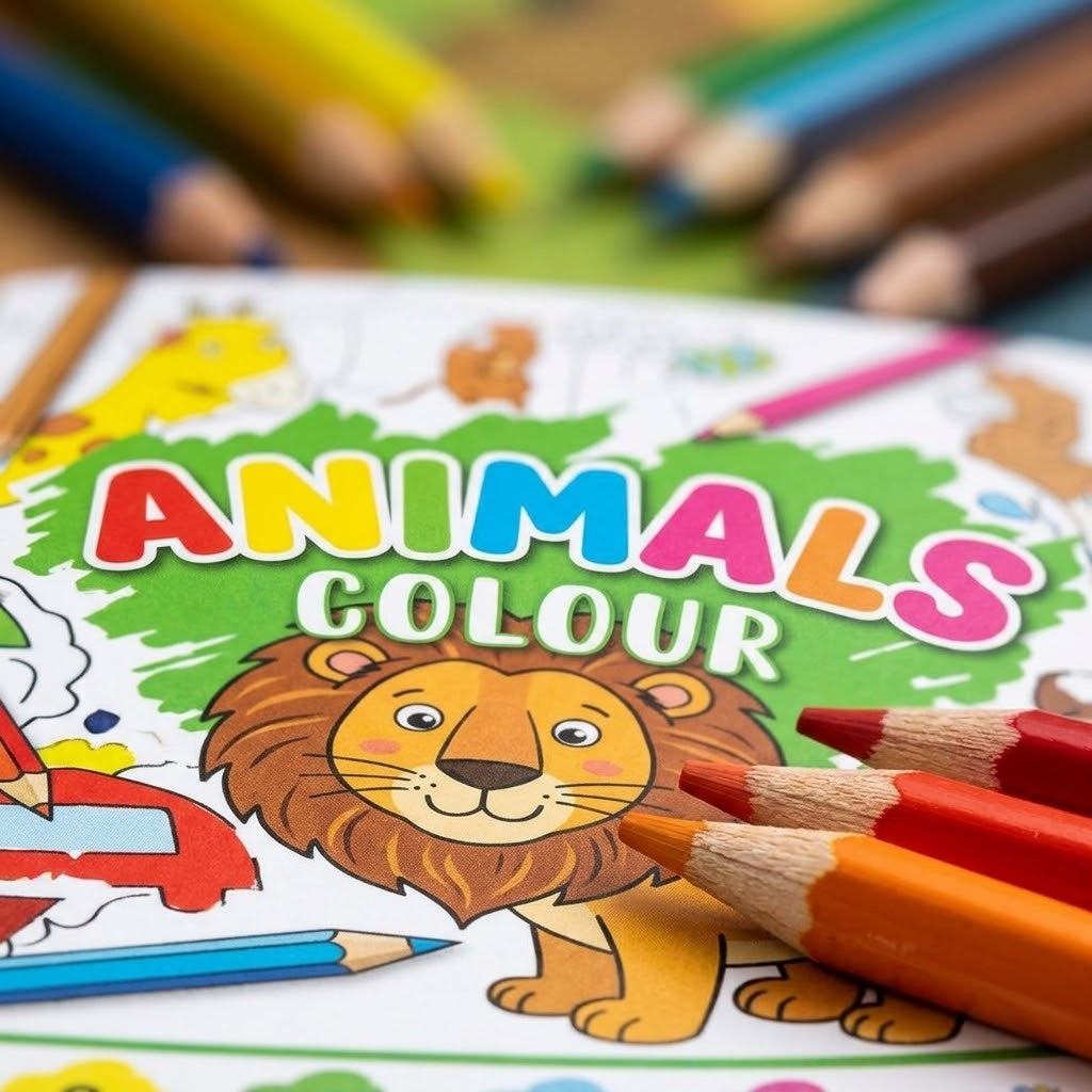 Animal Colour by Number Book with 6 Pencils - close-up