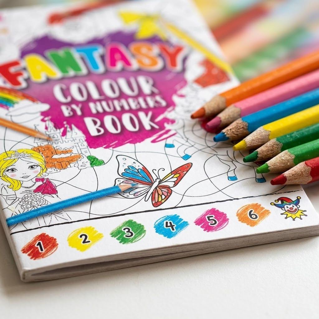 Fantasy Girl Colour by Number Book with 6 Pencils - close-up