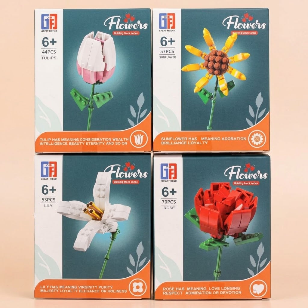 Large Flower Compatible Building Bricks Set 44–70 Pieces - studio photo
