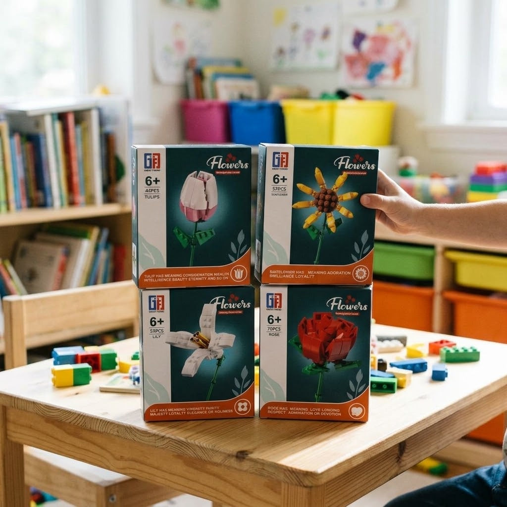 Large Flower Compatible Building Bricks Set 44–70 Pieces - lifestyle photo