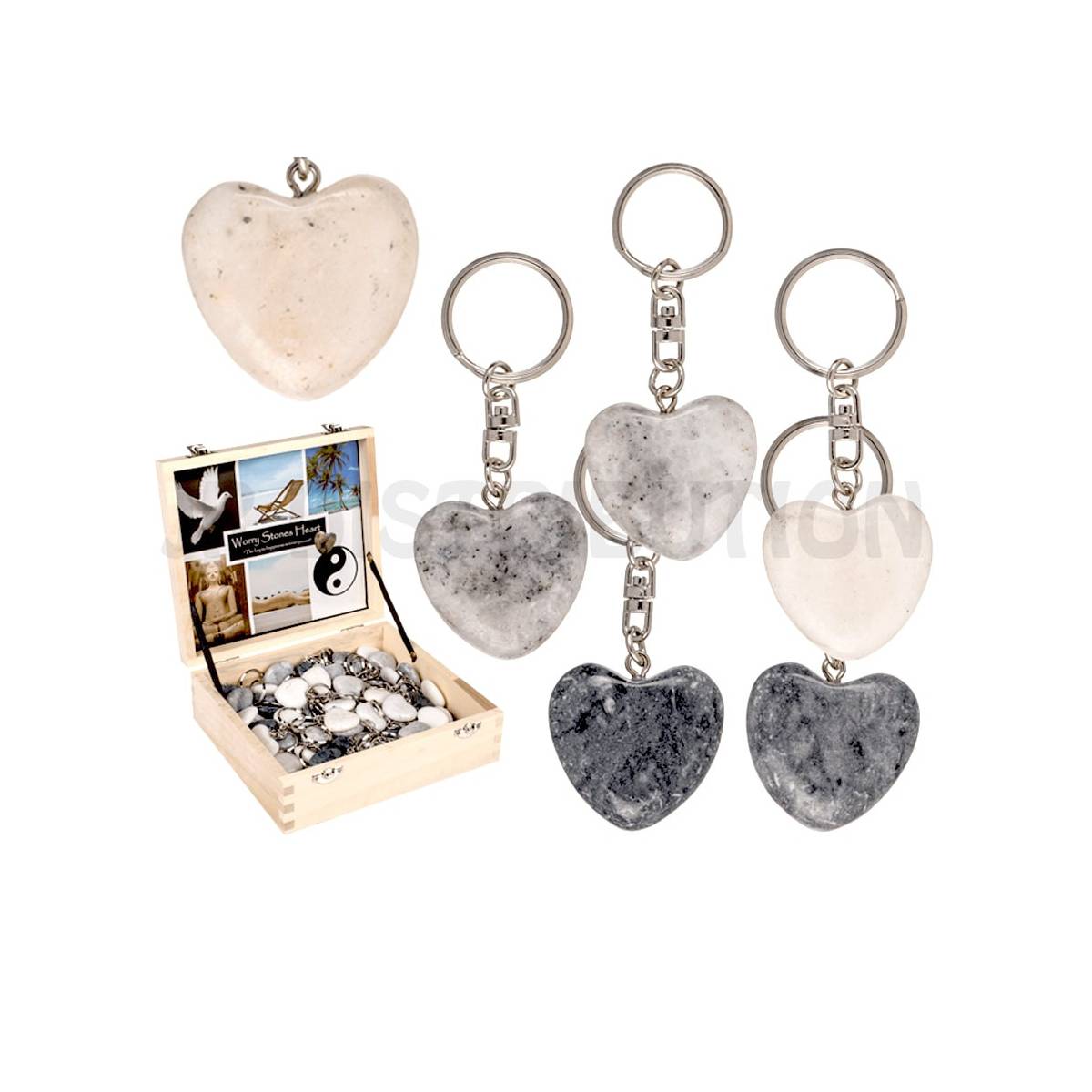 Heart Key Ring in Natural Stone
