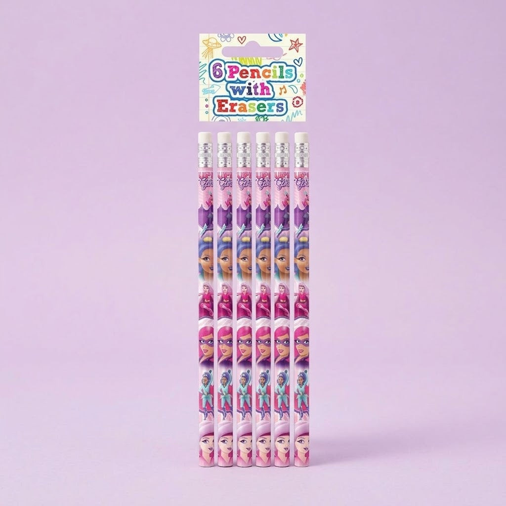 Super Girl Pencil with Eraser Party Bag Filler - studio photo