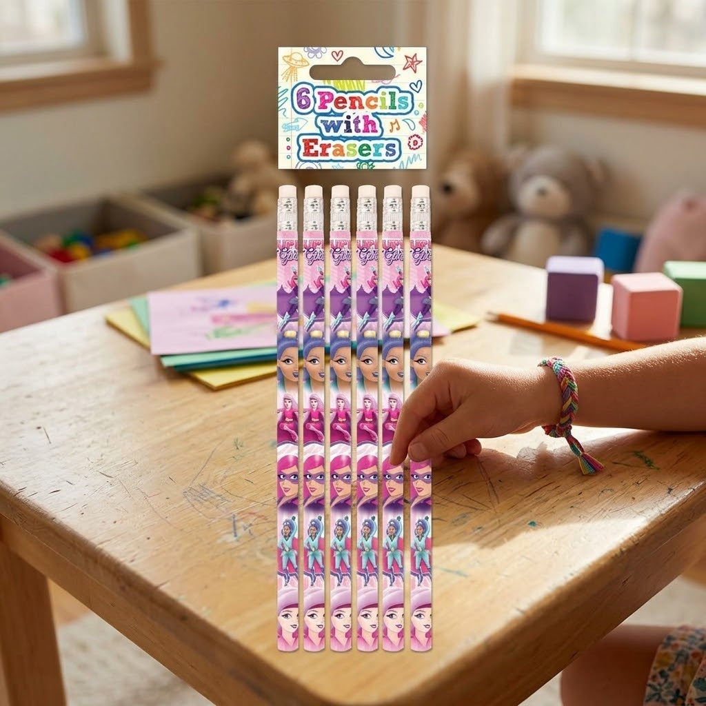 Super Girl Pencil with Eraser Party Bag Filler - lifestyle photo