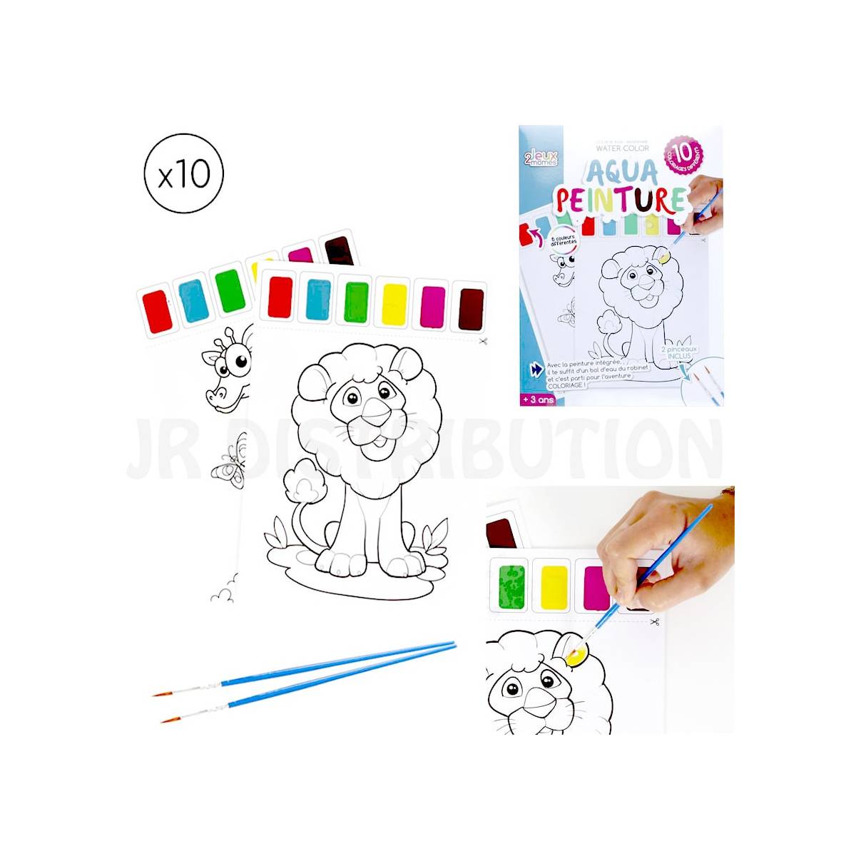 Set of 10 Painting Sheets with Watercolor Paints