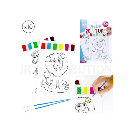 Set of 10 Painting Sheets with Watercolor Paints